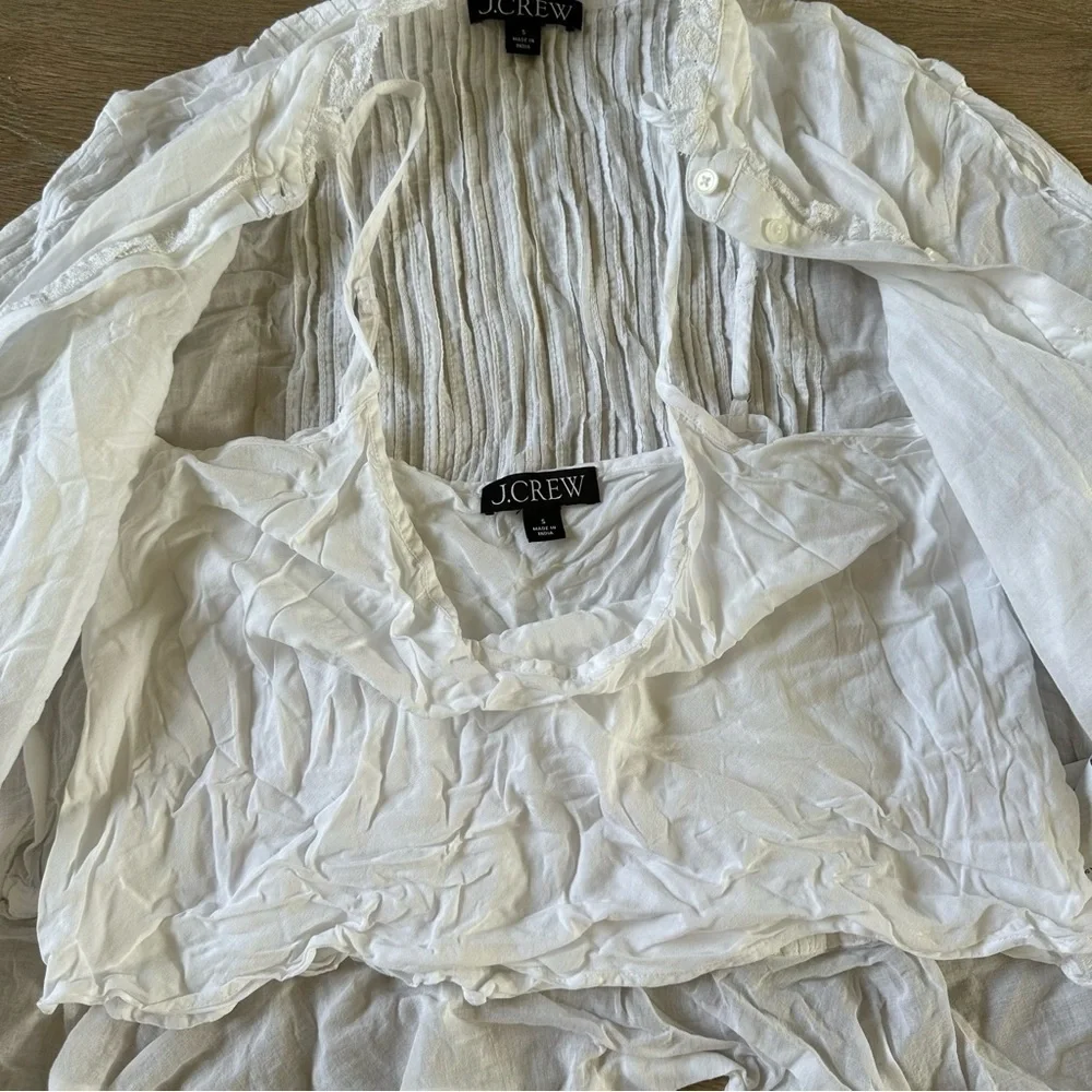 J. Crew Lace-trim cinched-waist top in cotton voile White S